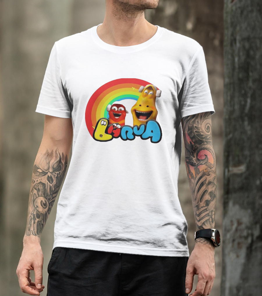 Larva Cartoon Characters With Rainbow T-Shirt