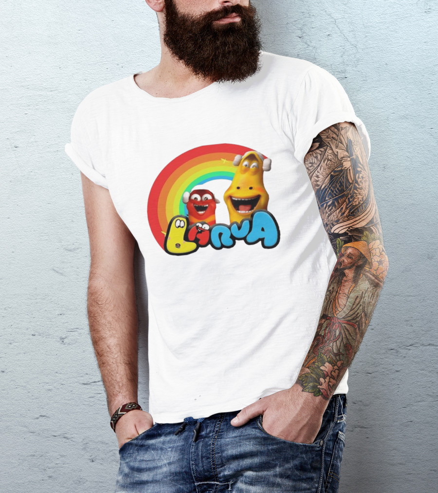 Larva Cartoon Characters With Rainbow T-Shirt