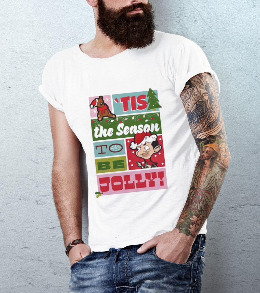Mr Bean Tis The Season To Be Jolly Christmas Cartoon Santa Hat Fun T-Shirt