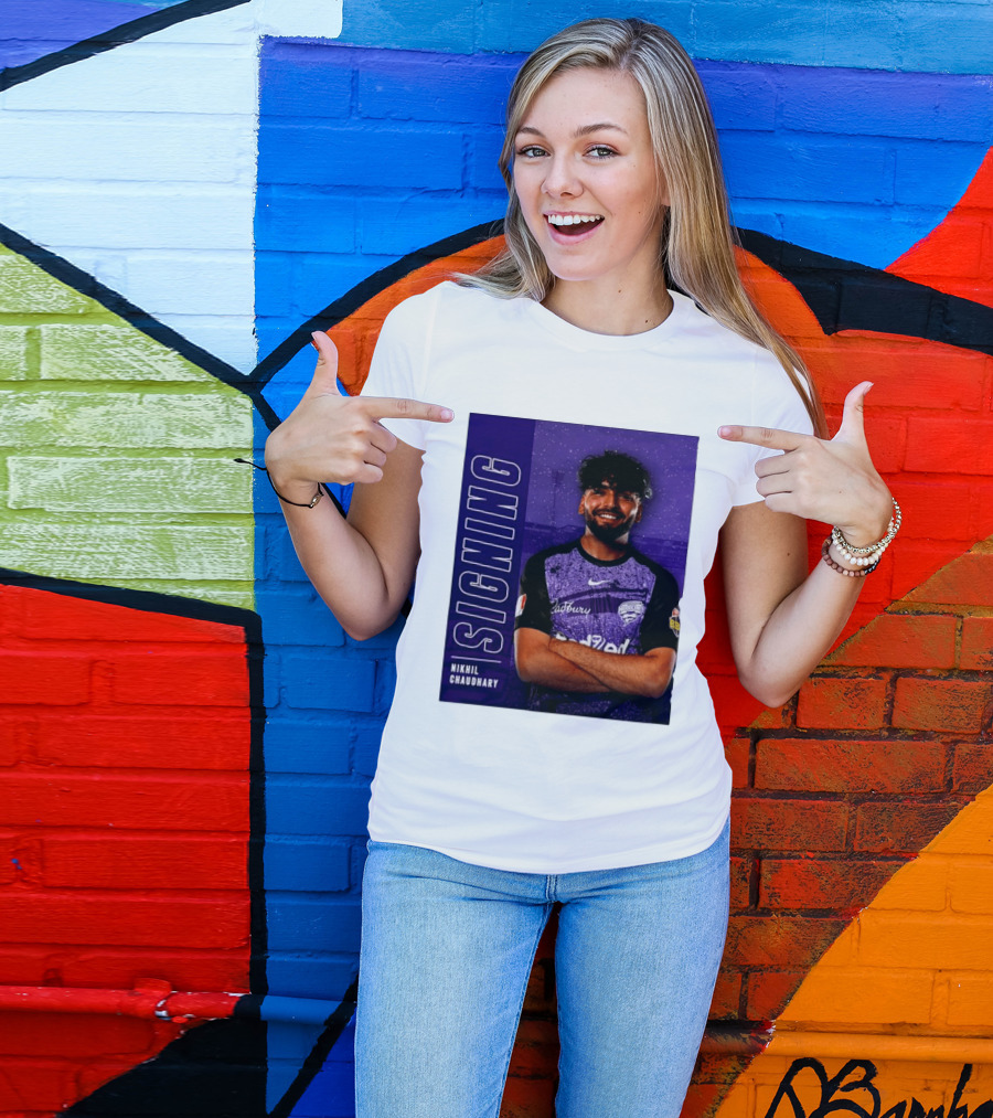 Nikhil Chaudhary Signing Hobart Hurricanes Cadbury BBL T-Shirt