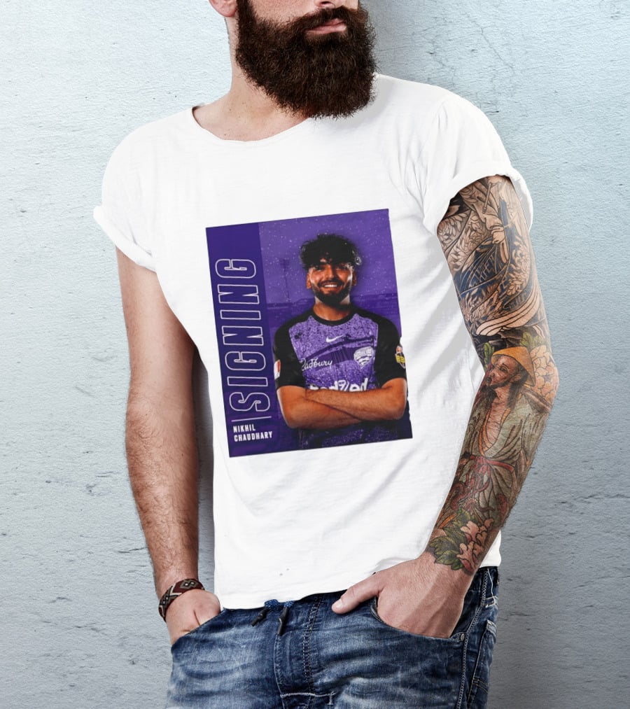 Nikhil Chaudhary Signing Hobart Hurricanes Cadbury BBL T-Shirt