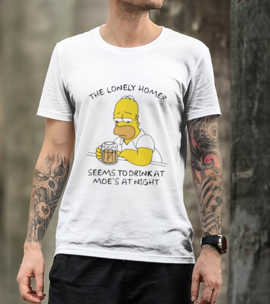 The Lonely Homer Drinking At Moe's Tavern Mood Nighttime Scene T-Shirt
