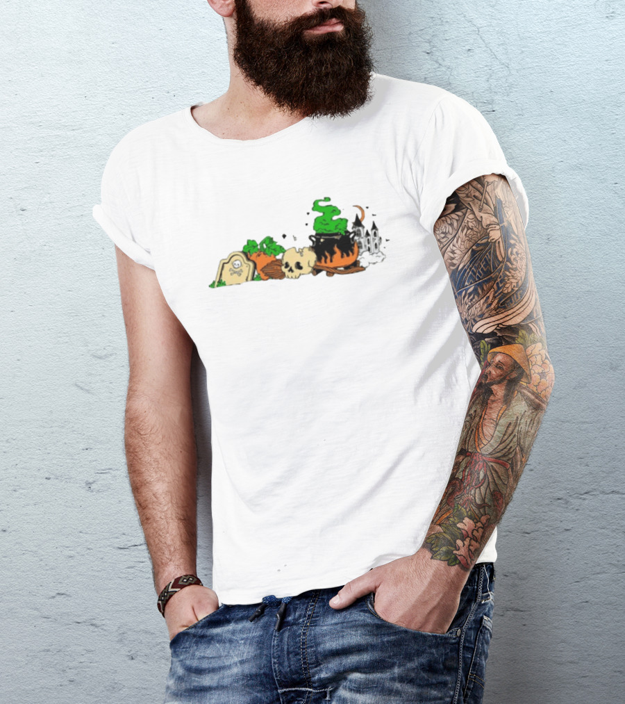 Spooky Kentucky Halloween With Pumpkins And Skull Scene T-Shirt