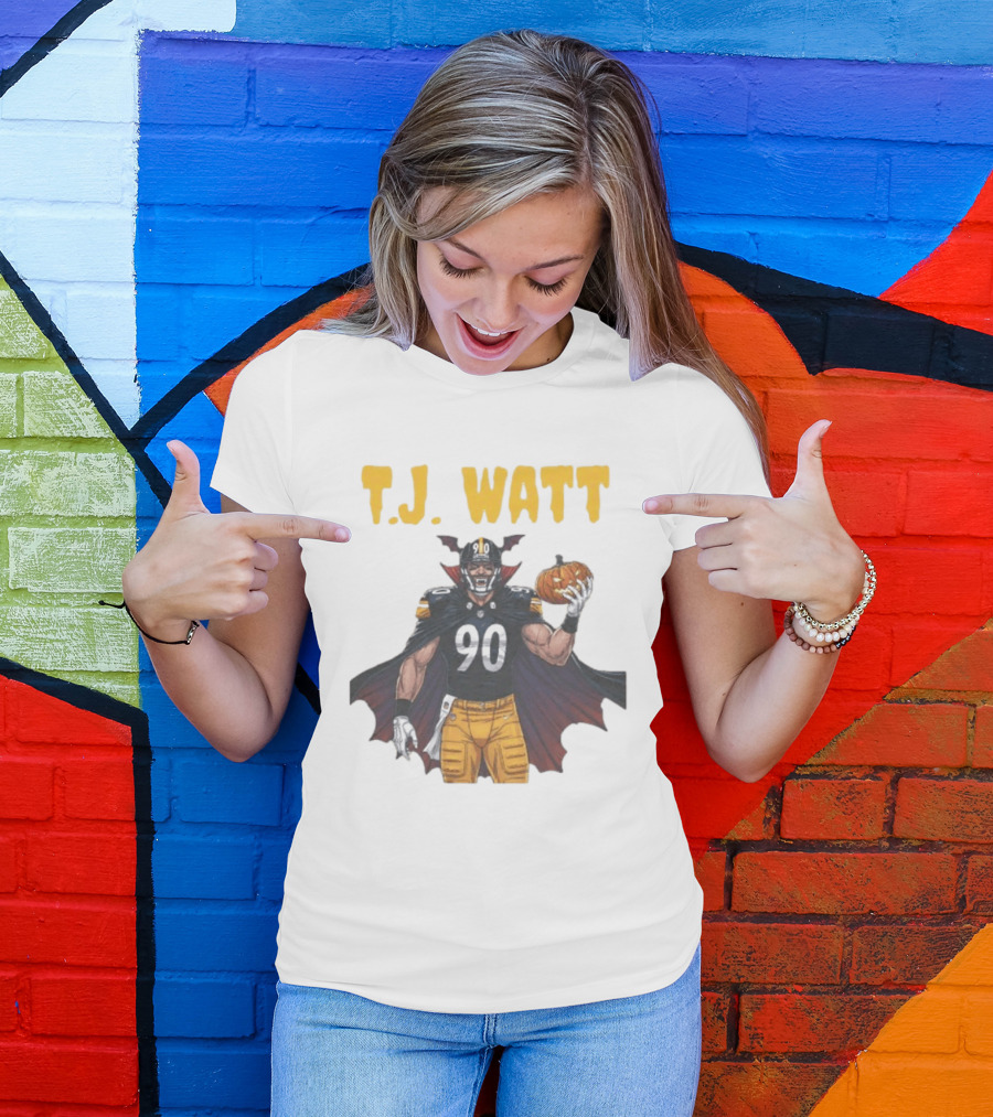 T.J. Watt Pittsburgh Steelers Halloween Dracula 90 Football Pumpkin T-Shirt