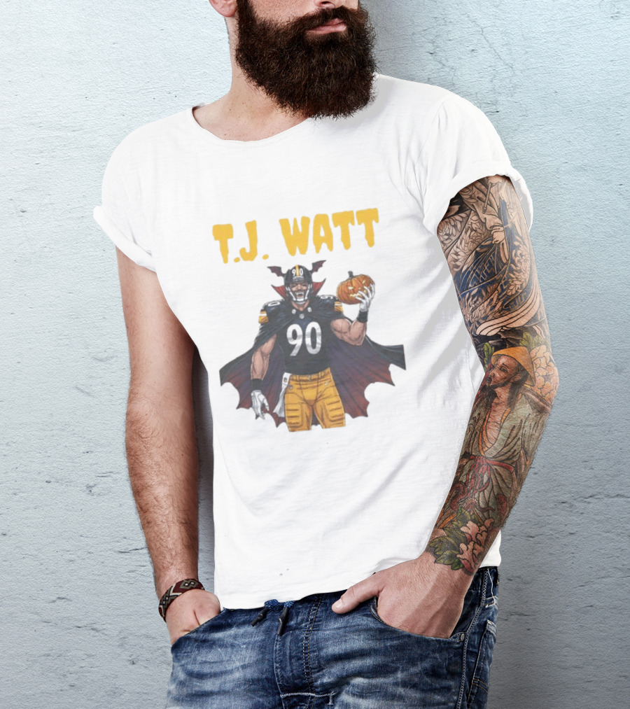T.J. Watt Pittsburgh Steelers Halloween Dracula 90 Football Pumpkin T-Shirt
