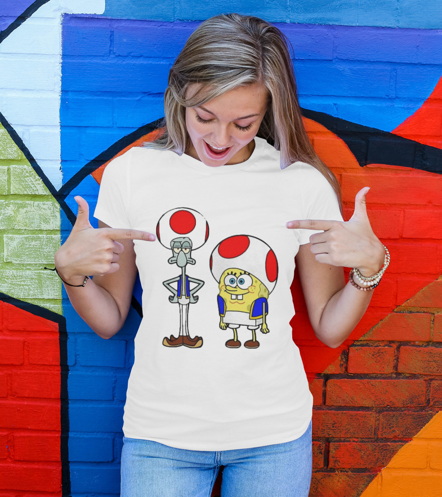 Toad Squidward Spongebob Crossover Super Mario Game Characters T-Shirt