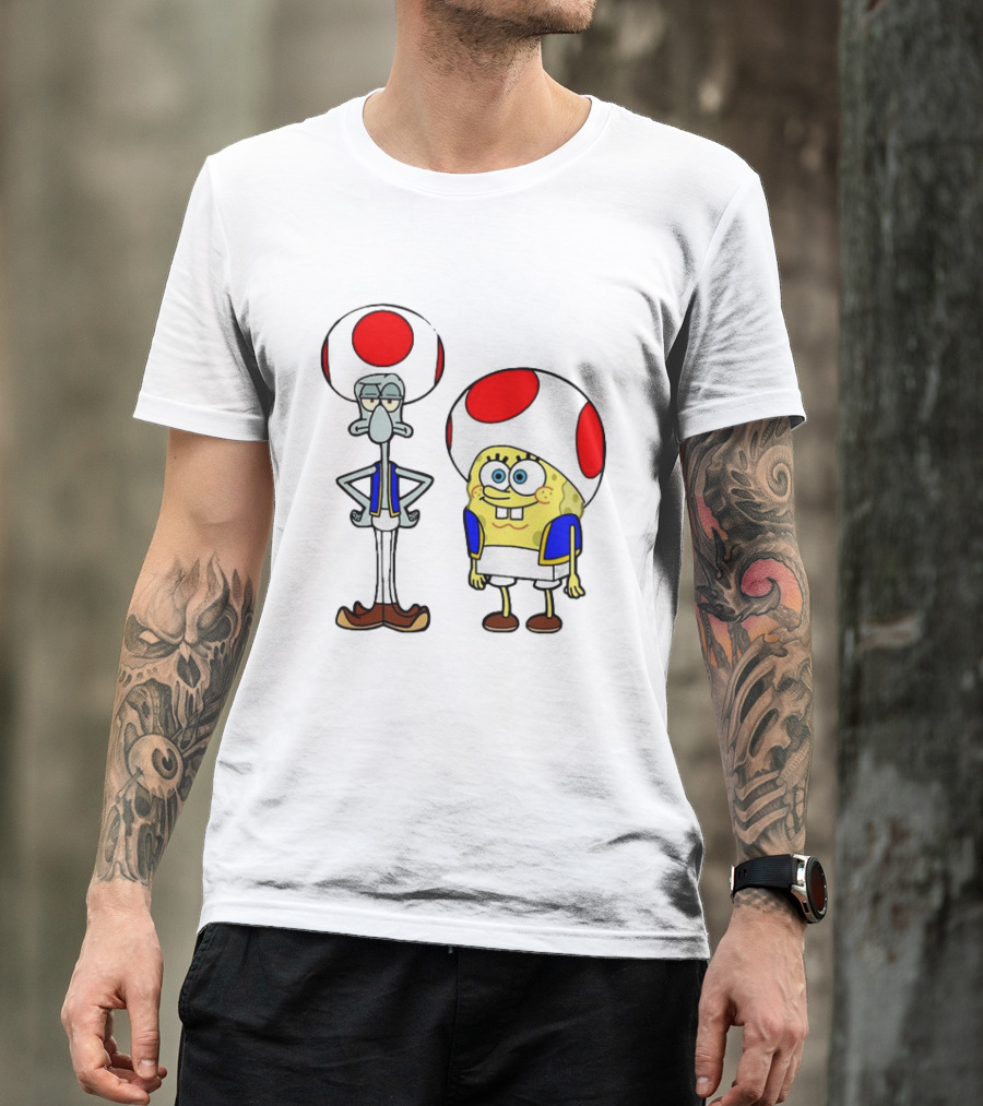 Toad Squidward Spongebob Crossover Super Mario Game Characters T-Shirt