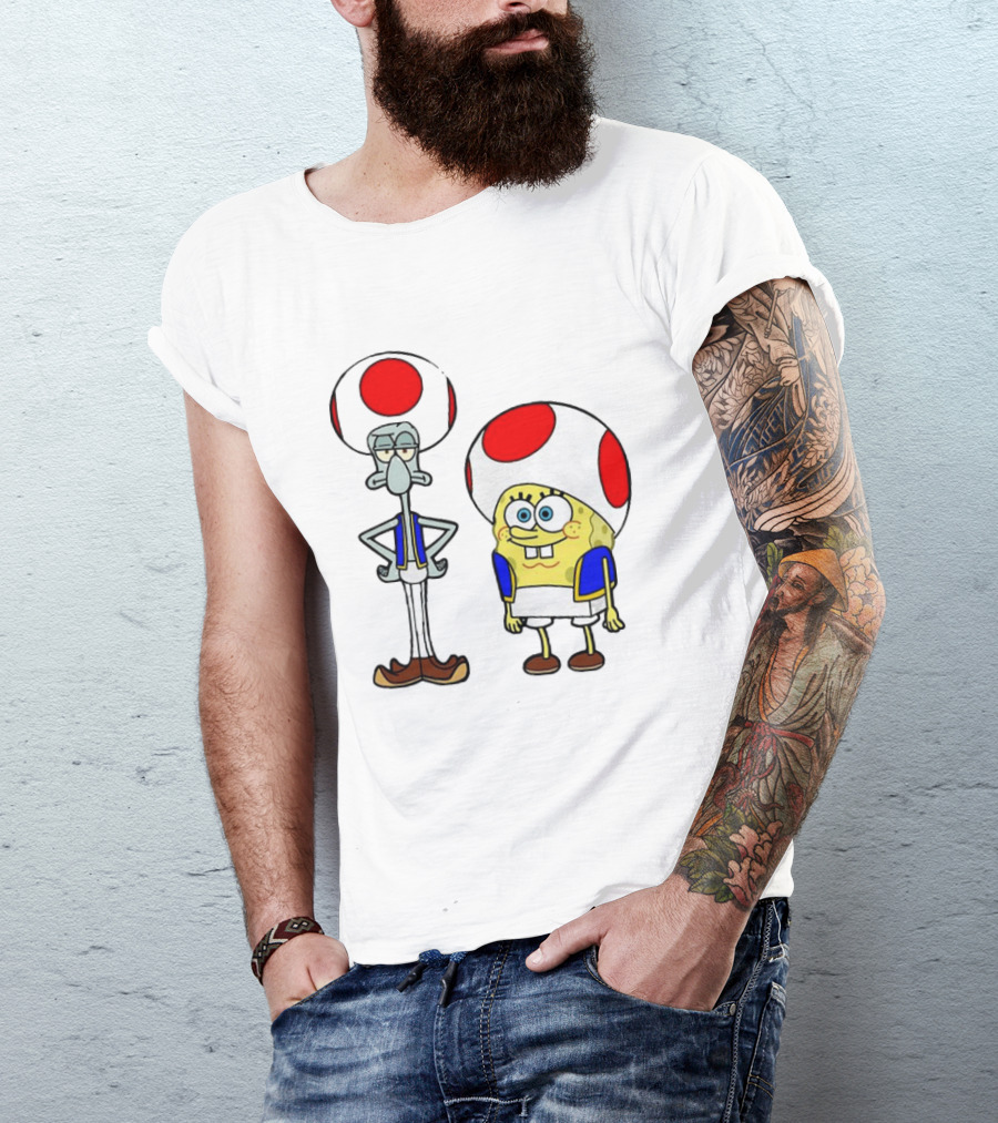 Toad Squidward Spongebob Crossover Super Mario Game Characters T-Shirt
