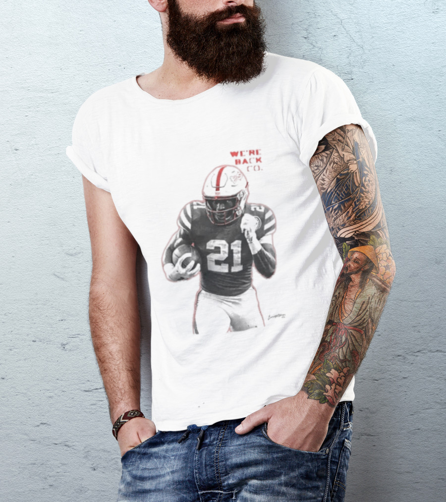 We're Back CO EMoney Backfield Football Player Number 21 Football Helmet Illustrated T-Shirt
