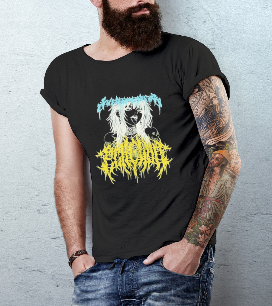 Anime Girl Emo Goth Aesthetic Crybaby Hardcore Chained Heart Cross Earrings T-Shirt