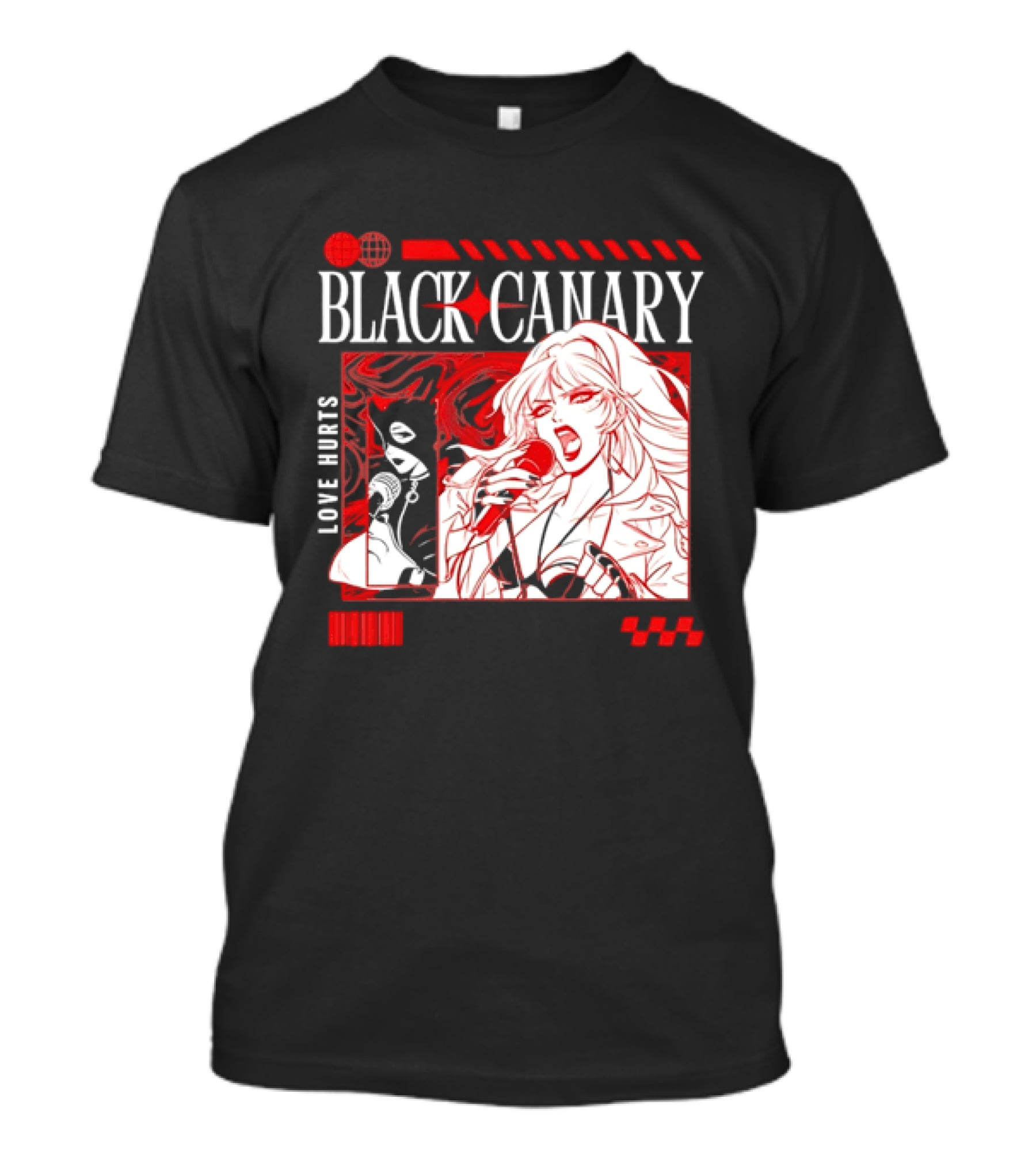 Black Canary Love Hurts DC Comics Superhero Microphone Music Scene T-Shirt