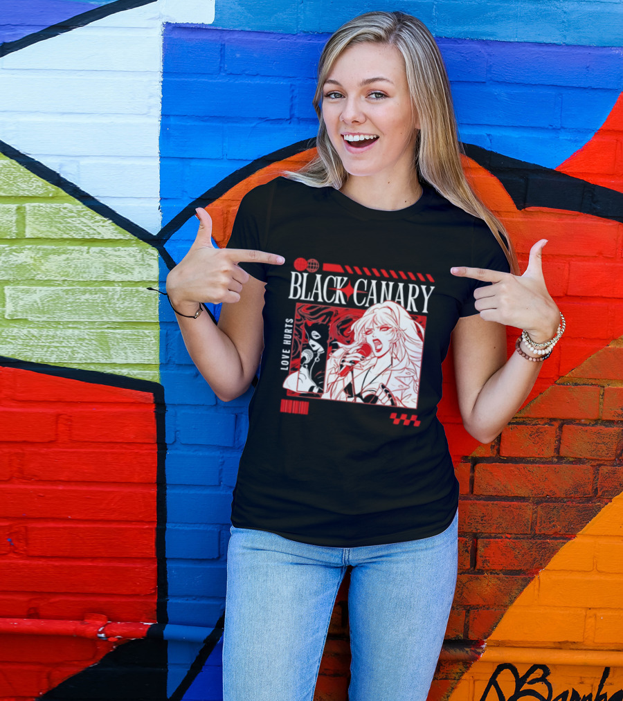 Black Canary Love Hurts DC Comics Superhero Microphone Music Scene T-Shirt