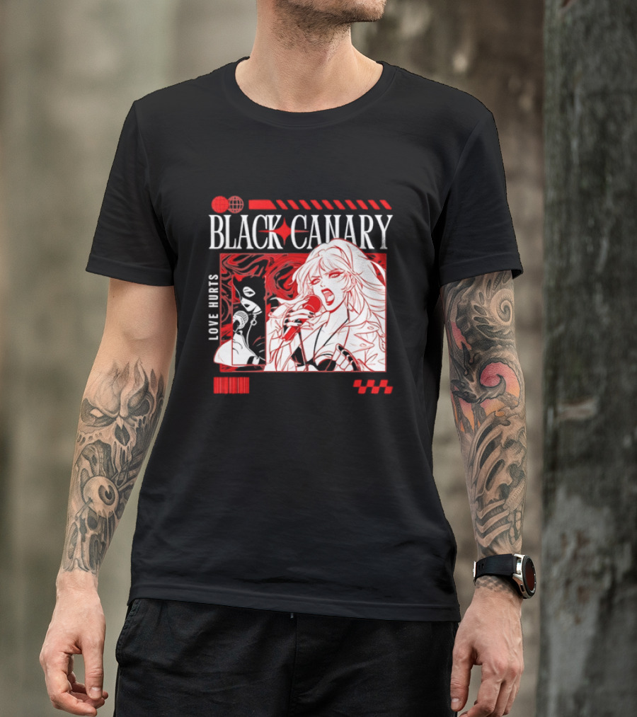 Black Canary Love Hurts DC Comics Superhero Microphone Music Scene T-Shirt