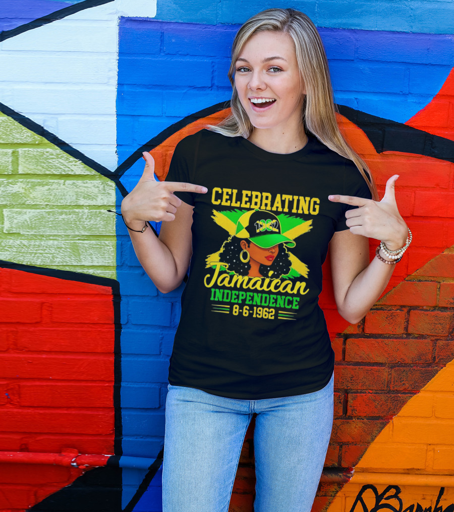 Celebrating Jamaican Independence 1962 Hat Woman And Flag 8 6 1962 T-Shirt
