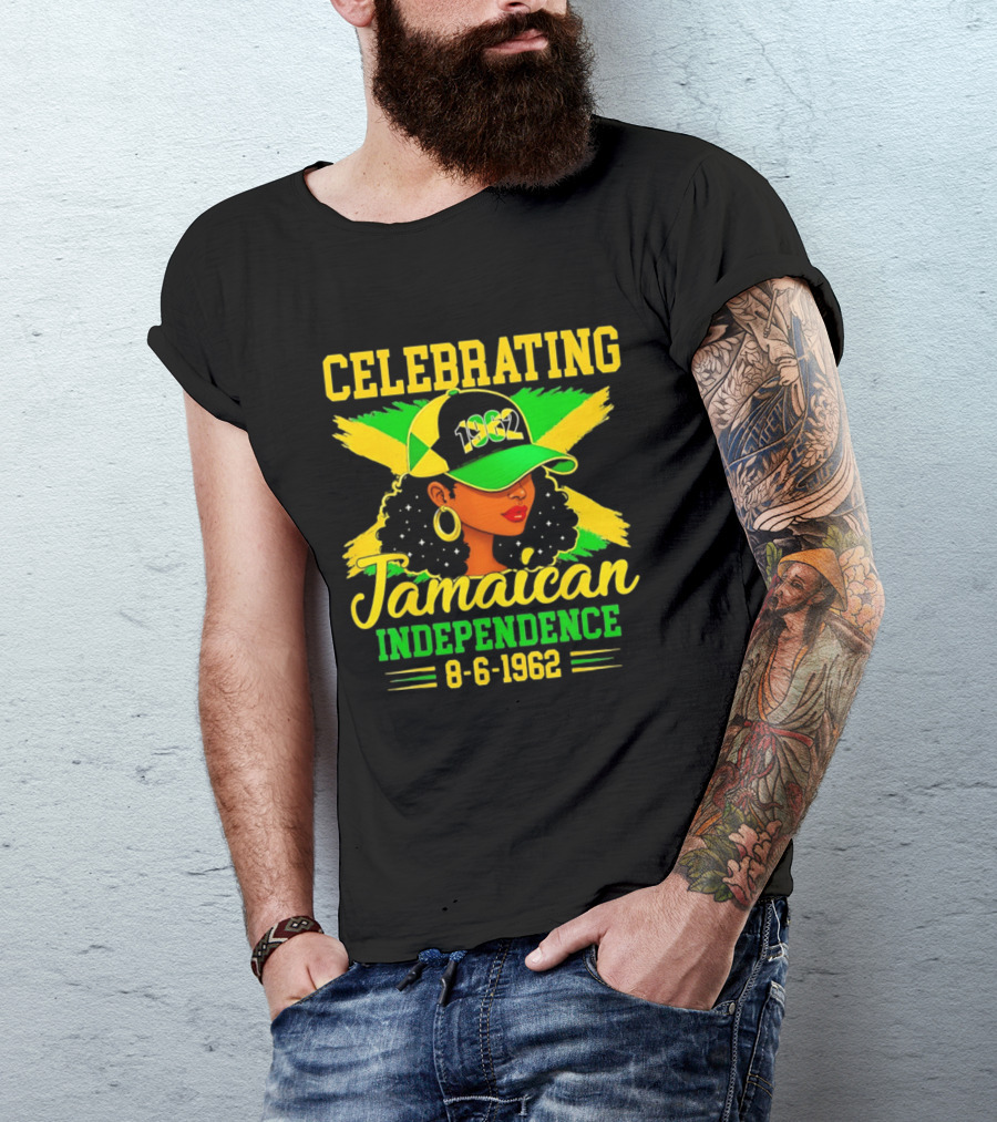 Celebrating Jamaican Independence 1962 Hat Woman And Flag 8 6 1962 T-Shirt