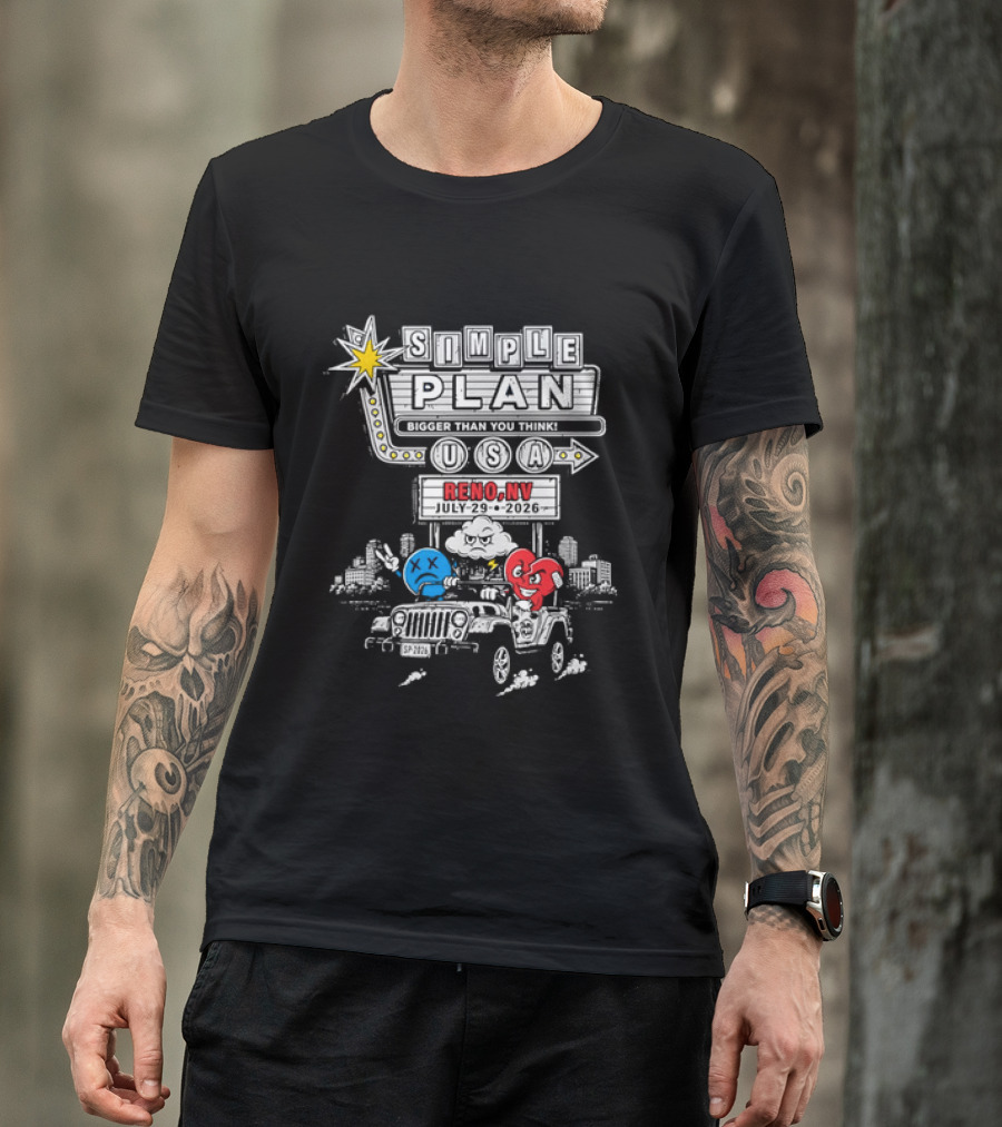 Bigger Than You Think Simple Plan USA Tour Reno NV 2026 Jeep Adventure T-Shirt