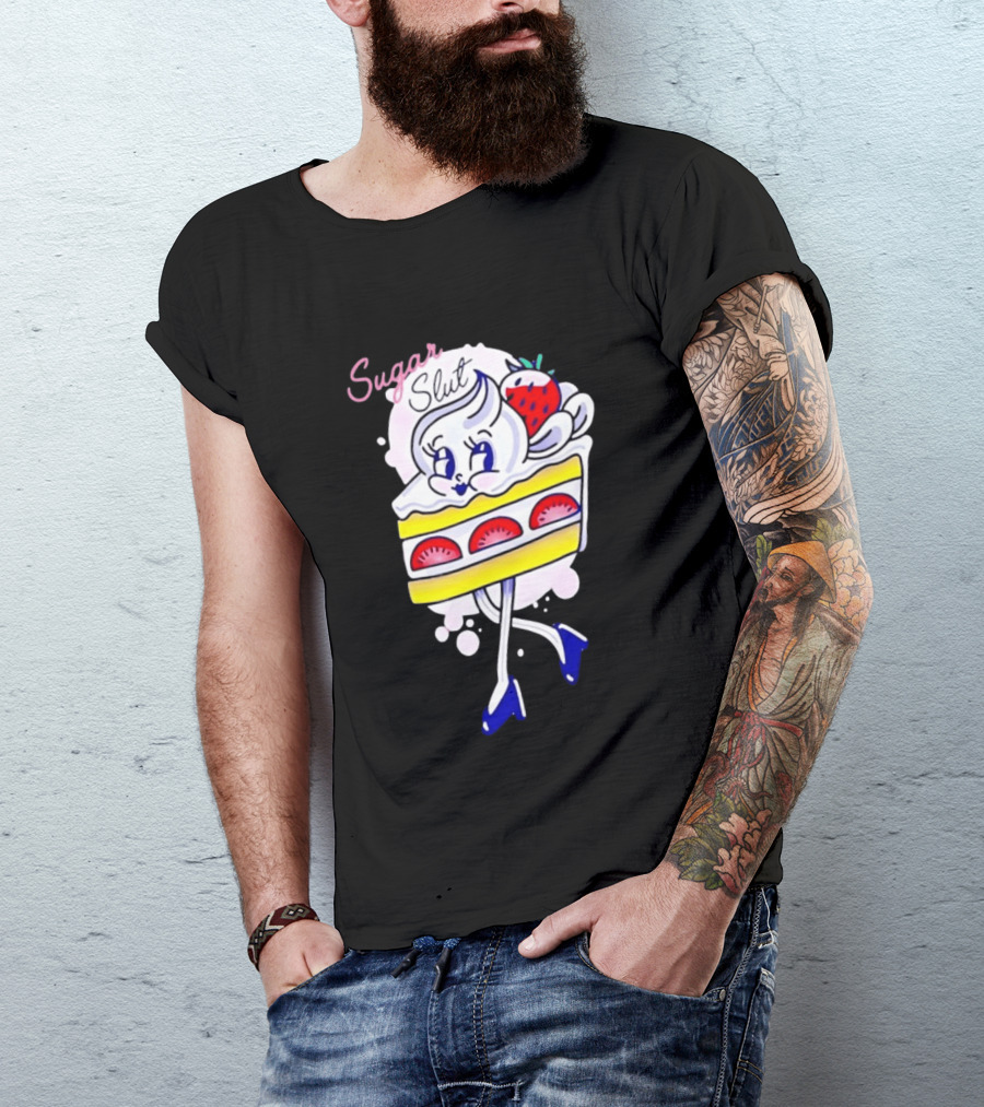 Sugar Slut Strawberry Cake Cartoon Slice With Whipped Cream And Berries T-Shirt