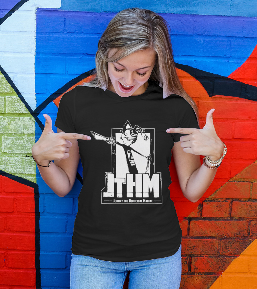 JTHM Johnny The Homicidal Maniac Distressed Black And White Comic T-Shirt