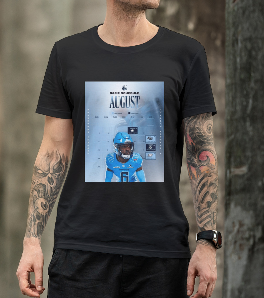 Toronto Argonauts August Game Schedule 2023 CFL Football Player Calendar T-Shirt