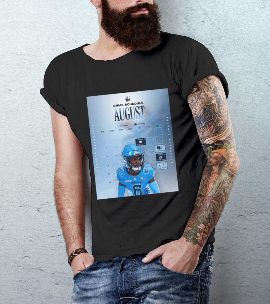 Toronto Argonauts August Game Schedule 2023 CFL Football Player Calendar T-Shirt