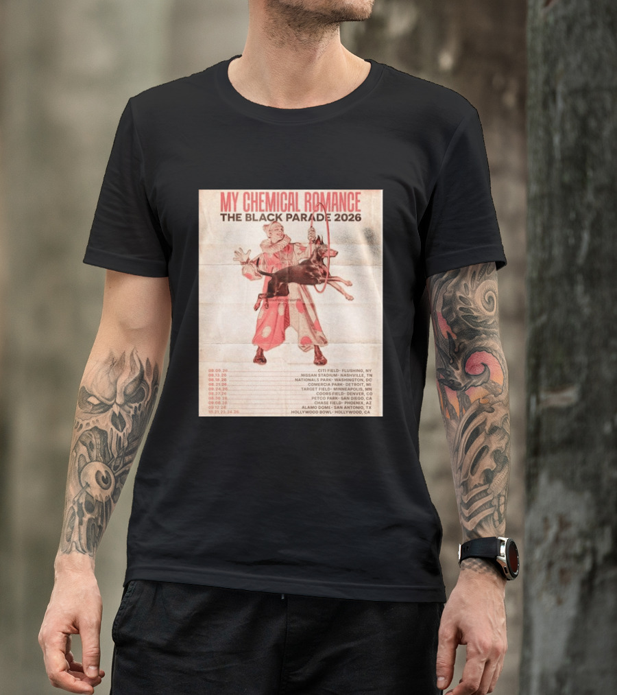 My Chemical Romance The Black Parade 2026 Tour Dates Clown And Dog T-Shirt