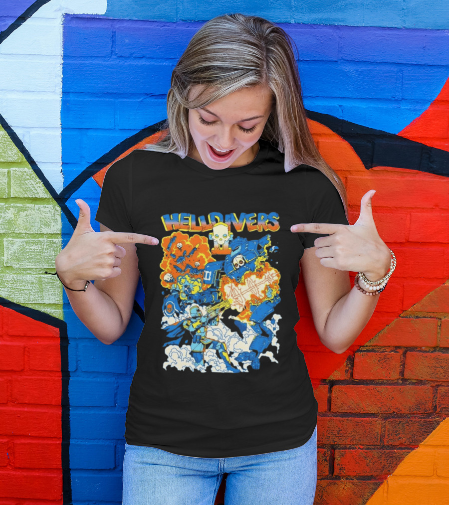 Helldivers Super Earth Soldier Combat Action Explosive Battle Scene T-Shirt