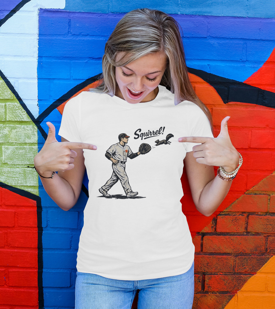 Baseball Player With Glove And Squirrel Chase T-Shirt