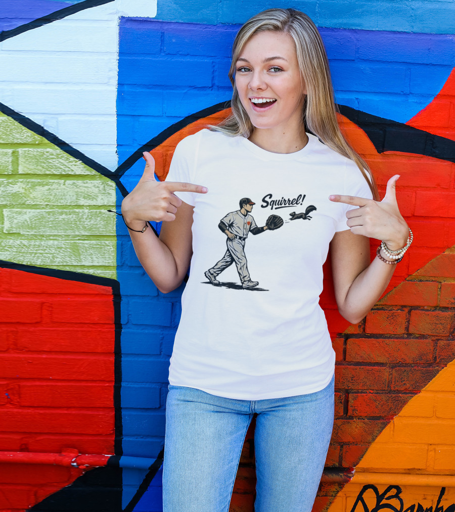 Baseball Player With Glove And Squirrel Chase T-Shirt