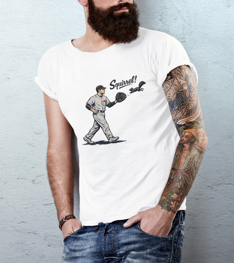 Baseball Player With Glove And Squirrel Chase T-Shirt