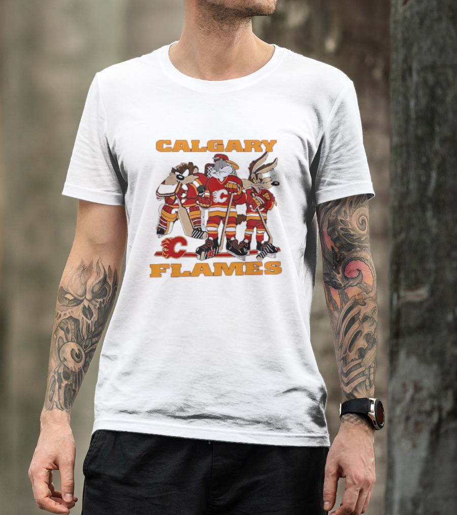 Calgary Flames Looney Tunes Bugs Bunny Hockey Team Characters T-Shirt