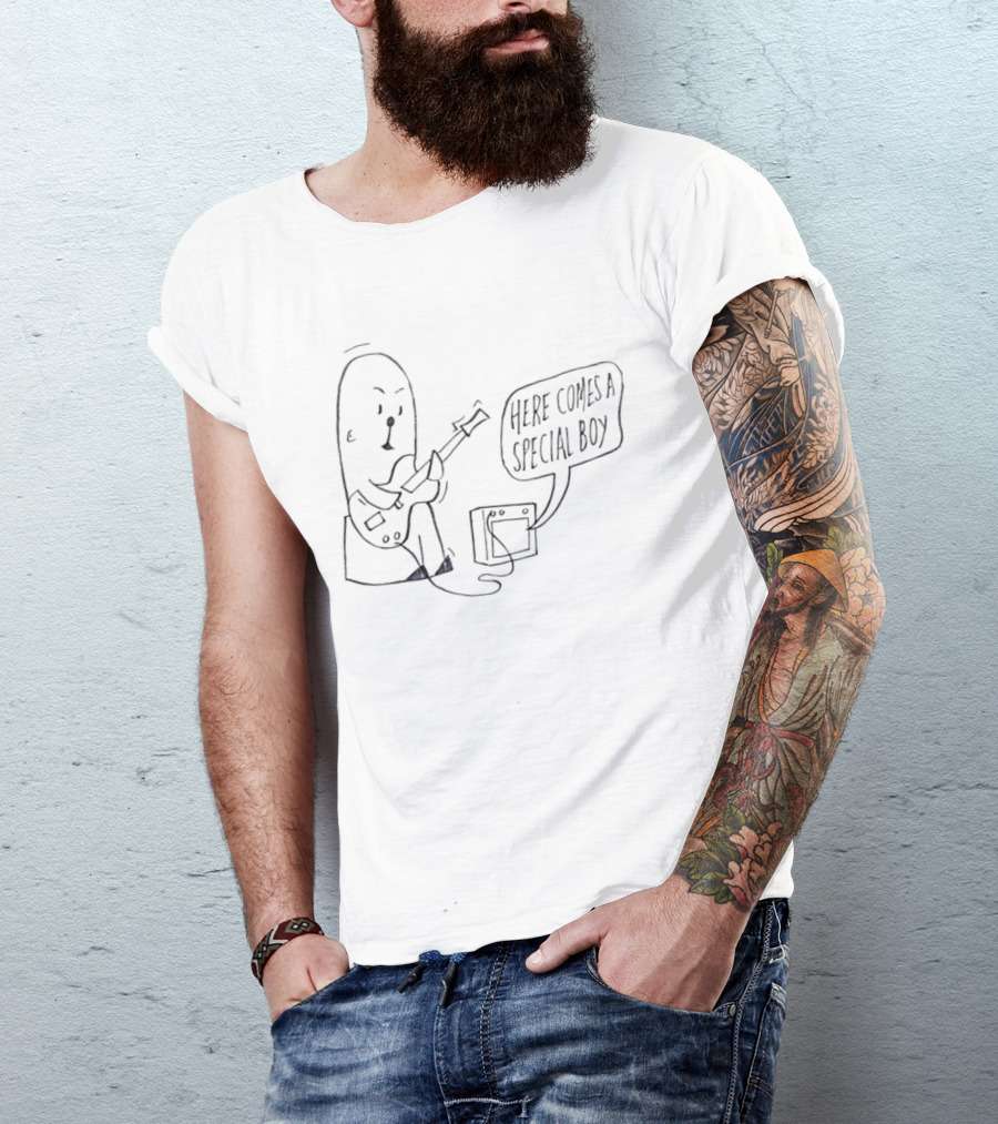 Special Boy Cartoon With Guitar And Amp Here Comes A Special Boy T-Shirt