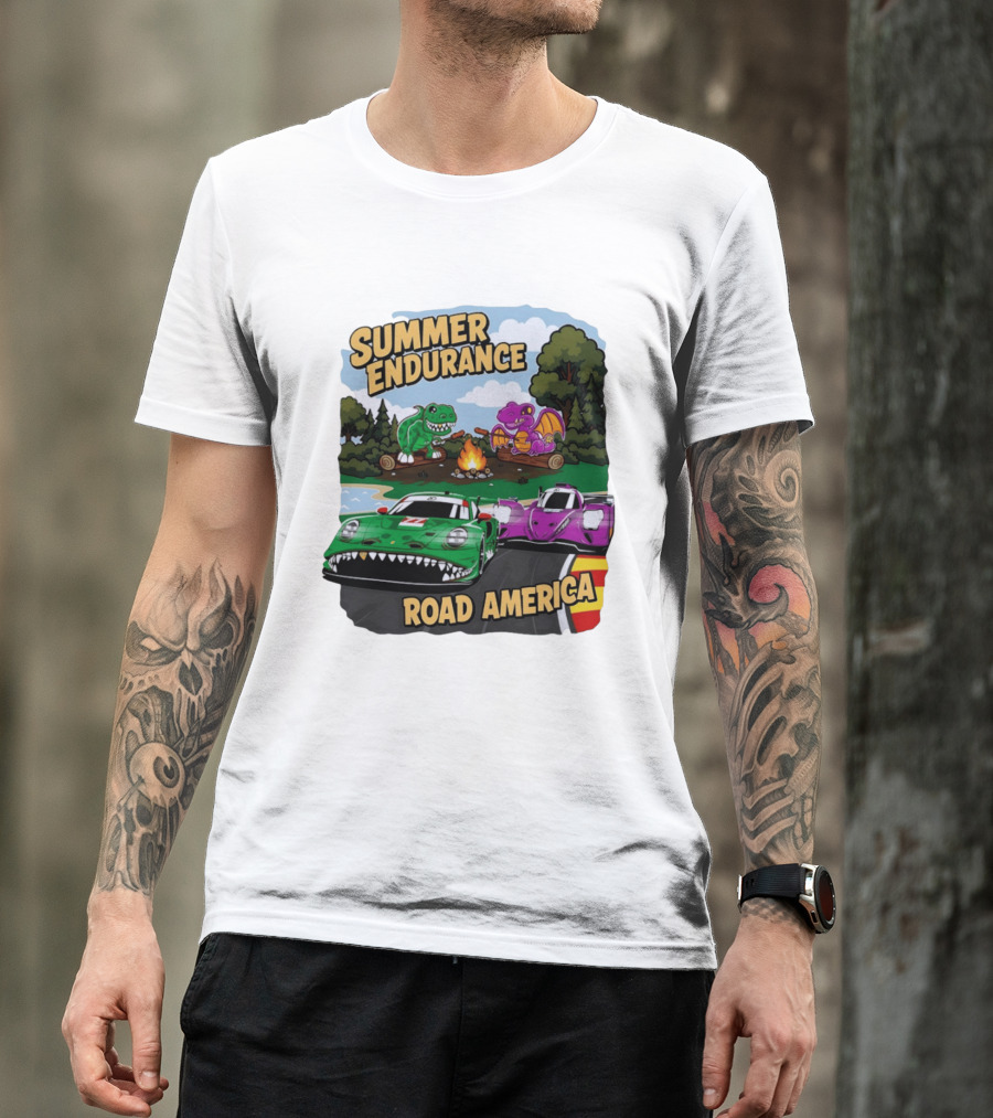 Summer Endurance Road America Racing With Dinosaurs And Dragons T-Shirt