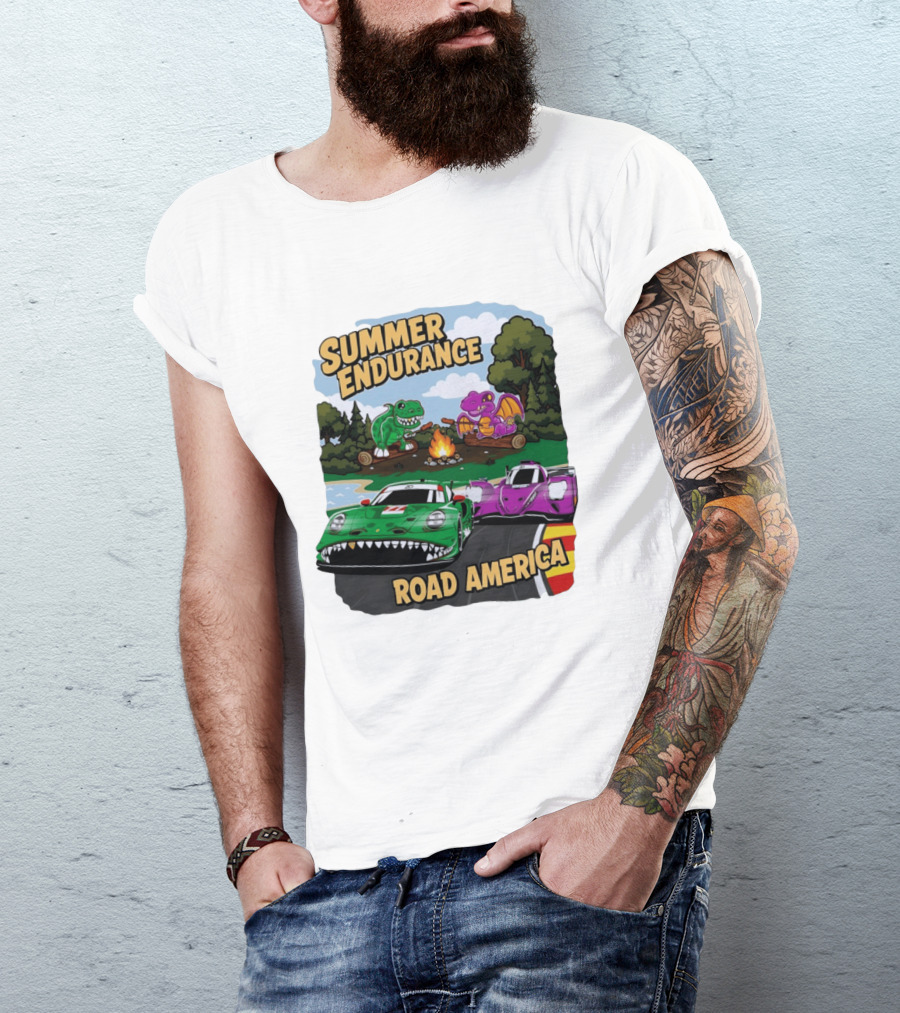 Summer Endurance Road America Racing With Dinosaurs And Dragons T-Shirt