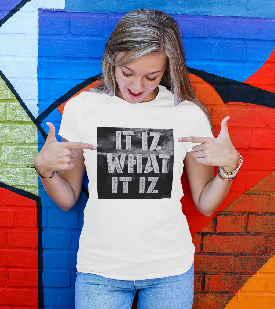 It Iz What It Iz Rhinestone Sparkly Slang Black T-Shirt