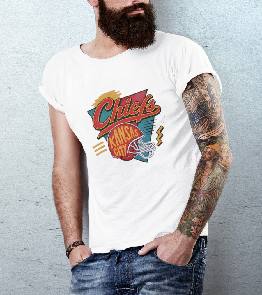 Kansas City Chiefs Helmet Retro Style Football T-Shirt