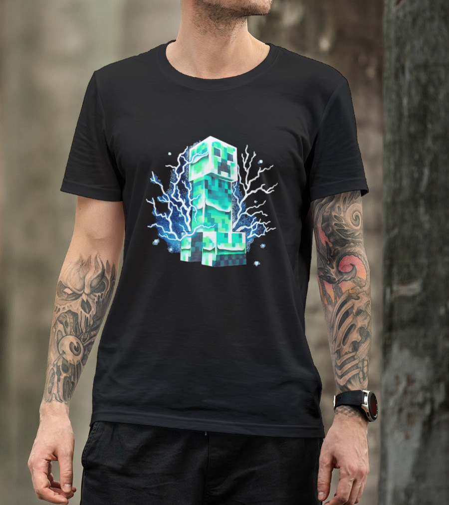 Charged Creeper Lightning Pixelated Monster Gaming Adventure T-Shirt