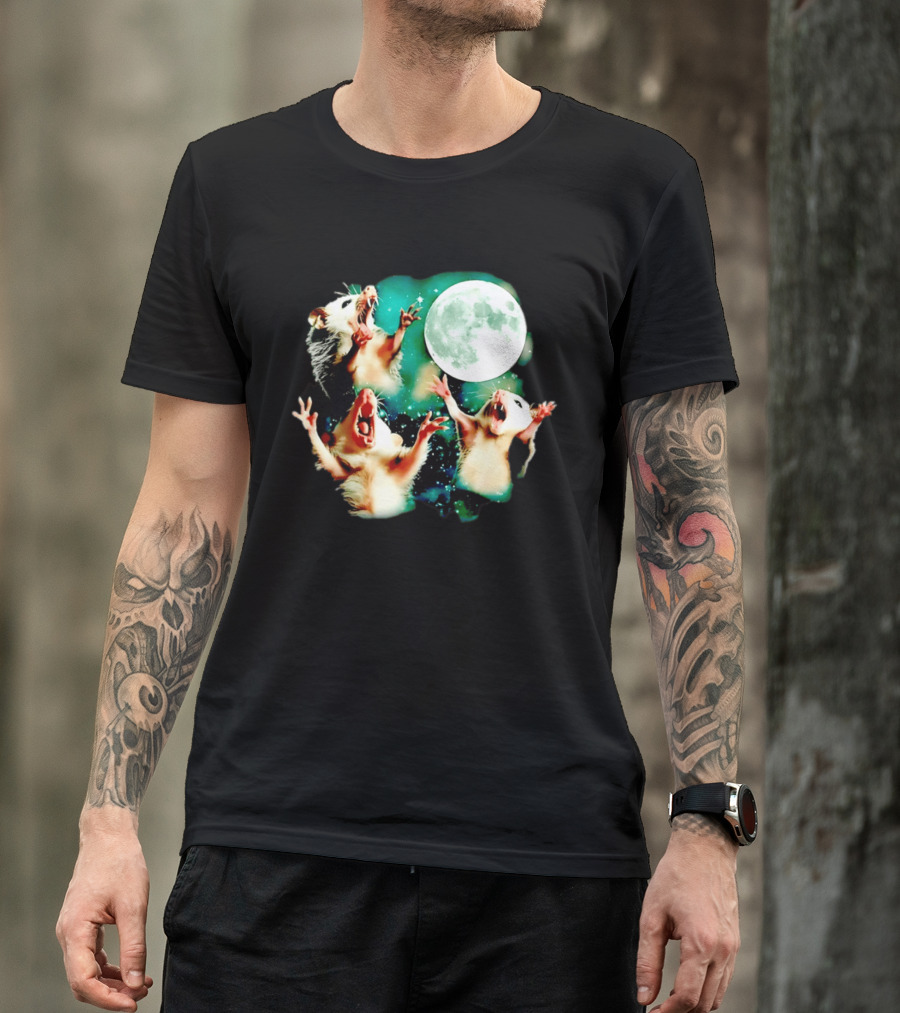 Screaming Opossums Howling At The Moon Opossum Moonlight Night Sky T-Shirt