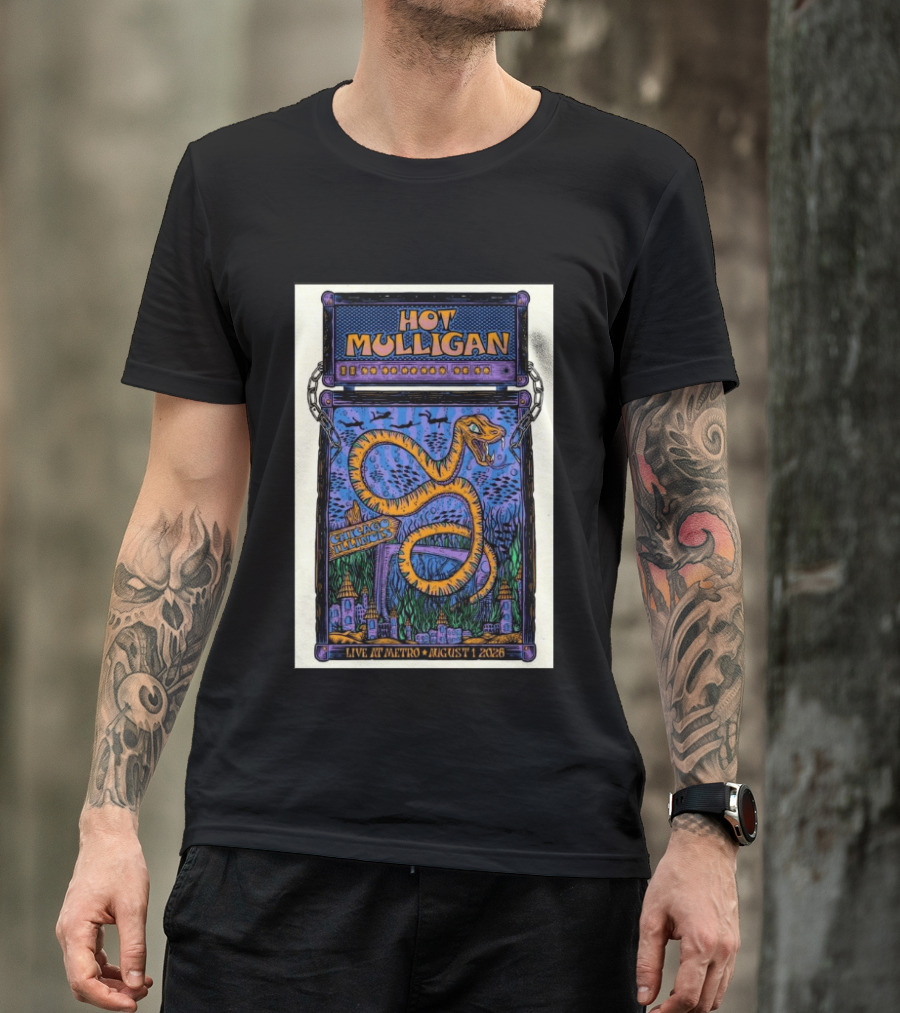 Hot Mulligan Live At Metro Chicago Illinois August 1 2026 With Snake And Cityscape T-Shirt