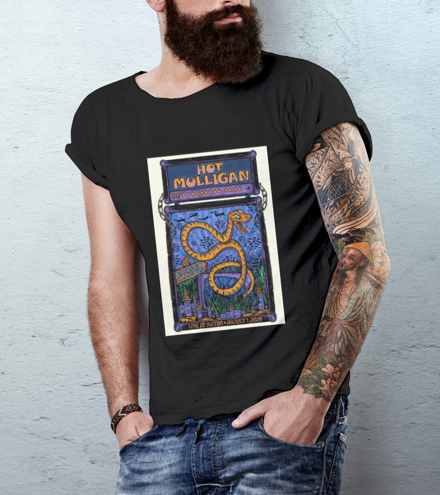 Hot Mulligan Live At Metro Chicago Illinois August 1 2026 With Snake And Cityscape T-Shirt
