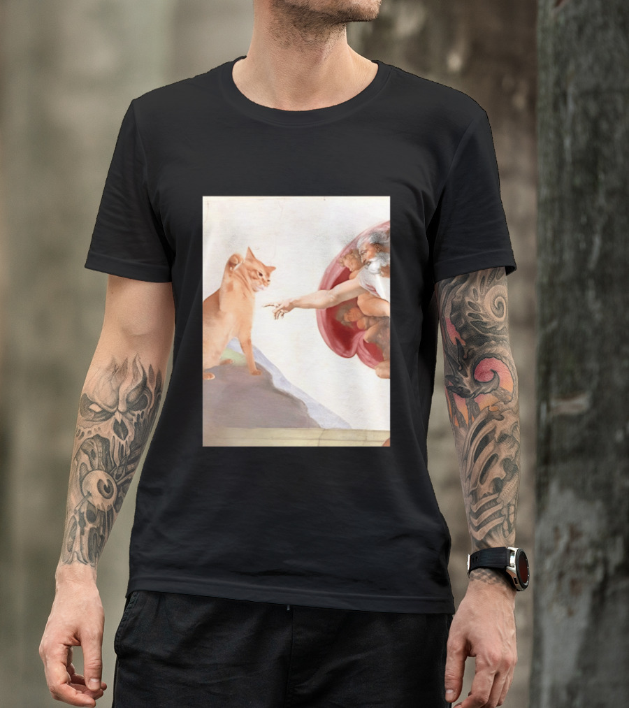 The Creation Of Adam With A Cat By Michelangelo T-Shirt