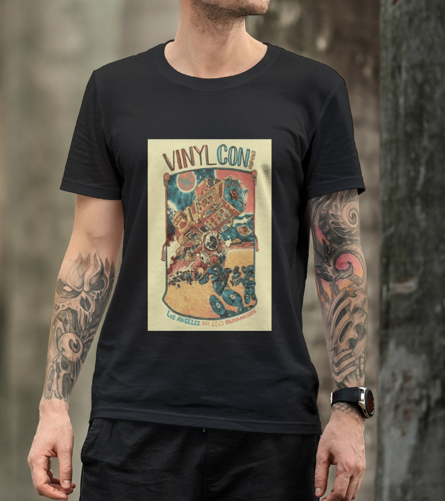 VinylCon Los Angeles August 22 23 2026 California Festival Space Astronaut Turntable T-Shirt