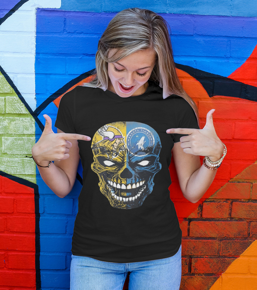 Minnesota Vikings Timberwolves Skull Mashup T-Shirt