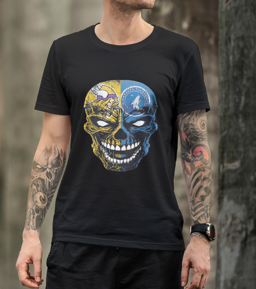 Minnesota Vikings Timberwolves Skull Mashup T-Shirt
