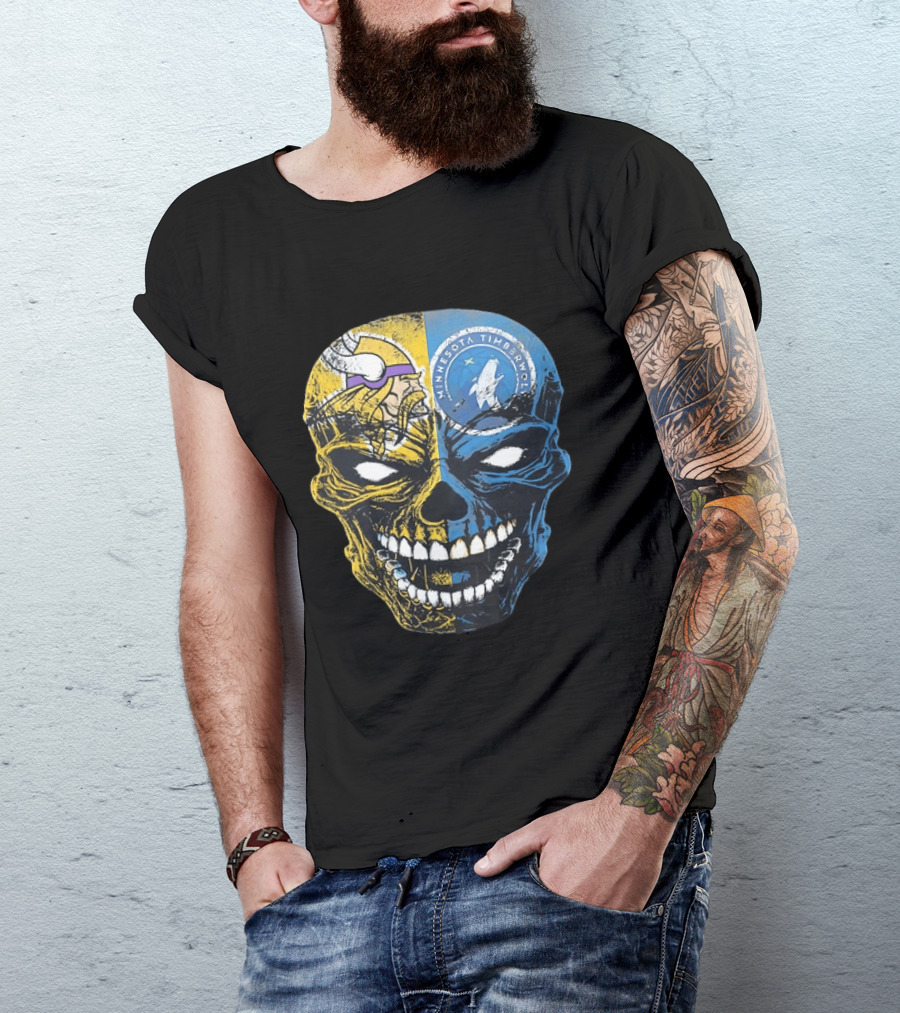Minnesota Vikings Timberwolves Skull Mashup T-Shirt
