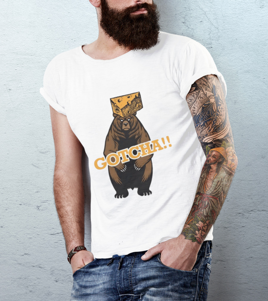 Bear Cheese Head Gotcha Green Bay Packers Fan T-Shirt