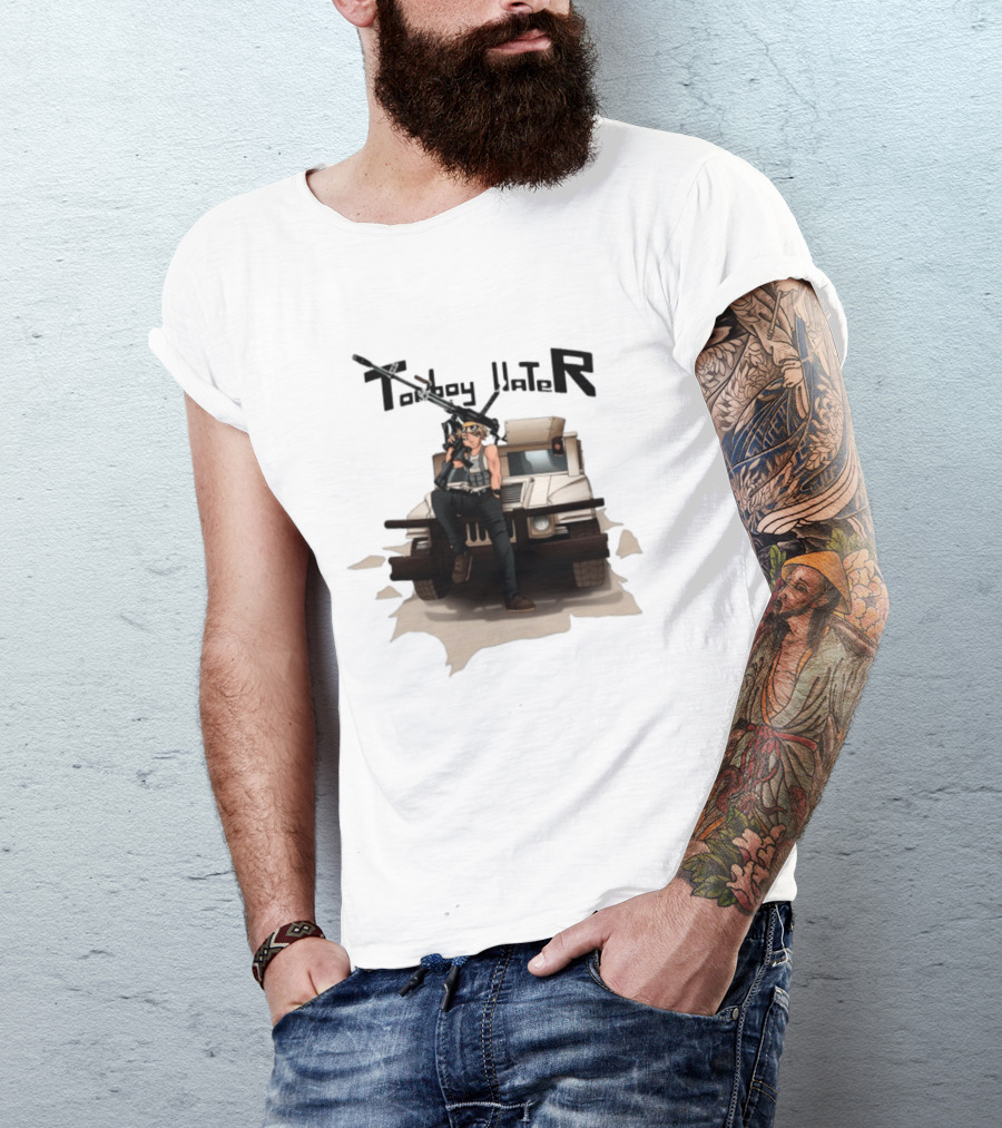 Tomboy Hater Anime Character With Gun And Armored Vehicle T-Shirt