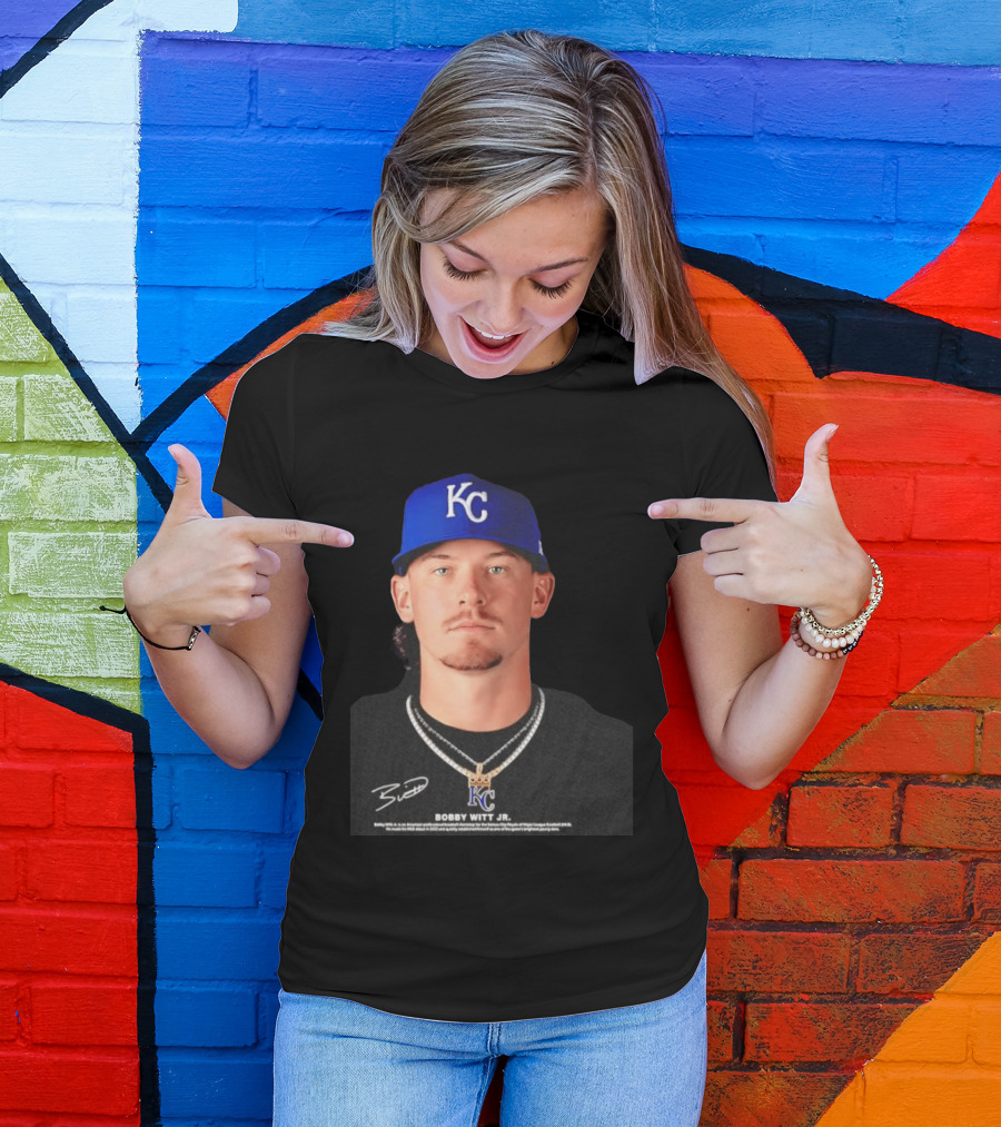 Bobby Witt Jr Kansas City Royals MLB Player Portrait Featuring KC Cap And Signature T-Shirt