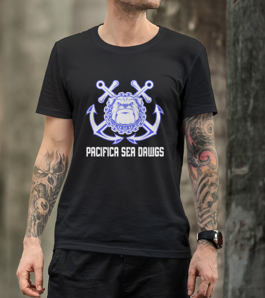 Pacifica Sea Dawgs Bulldog Anchor Crossed Swords Sports Team T-Shirt