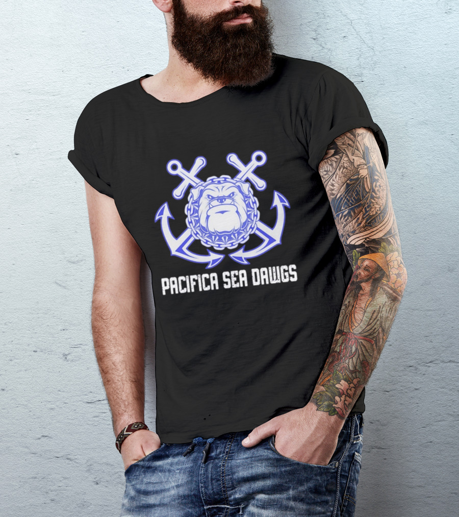 Pacifica Sea Dawgs Bulldog Anchor Crossed Swords Sports Team T-Shirt