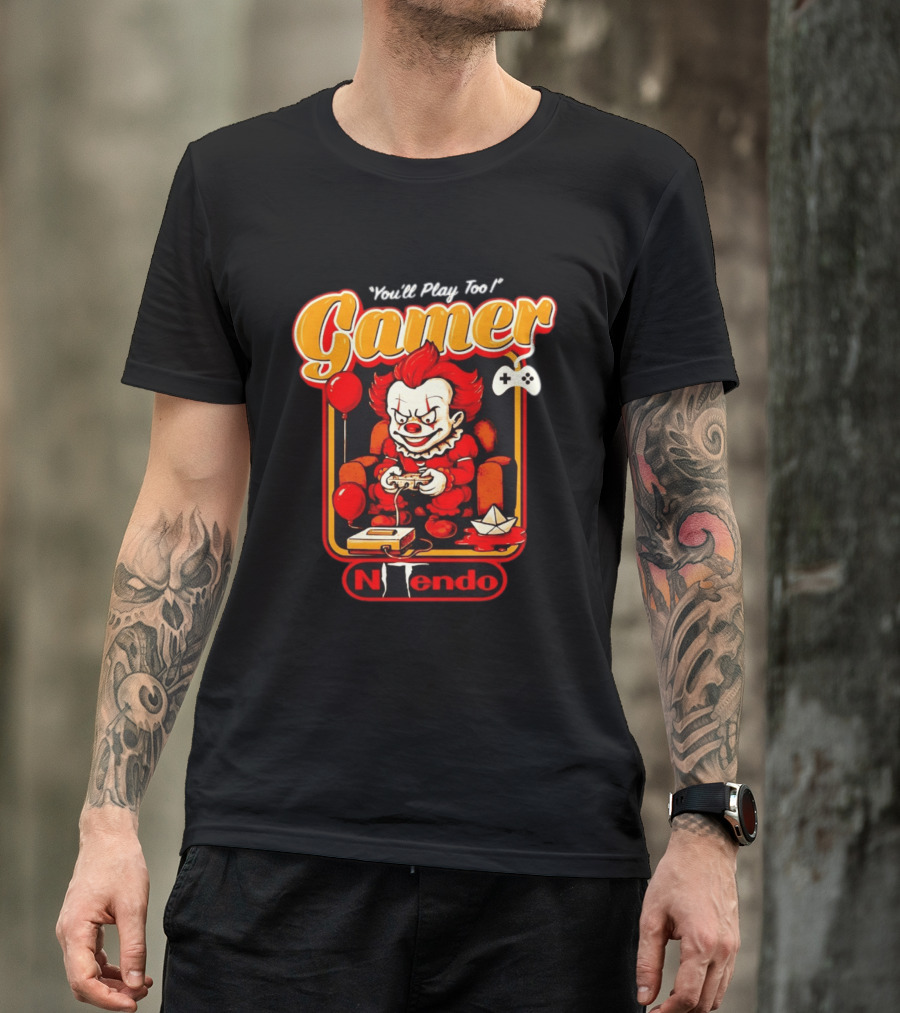 You'll Play Too Pennywise Gamer Nintendo Controller Balloons T-Shirt